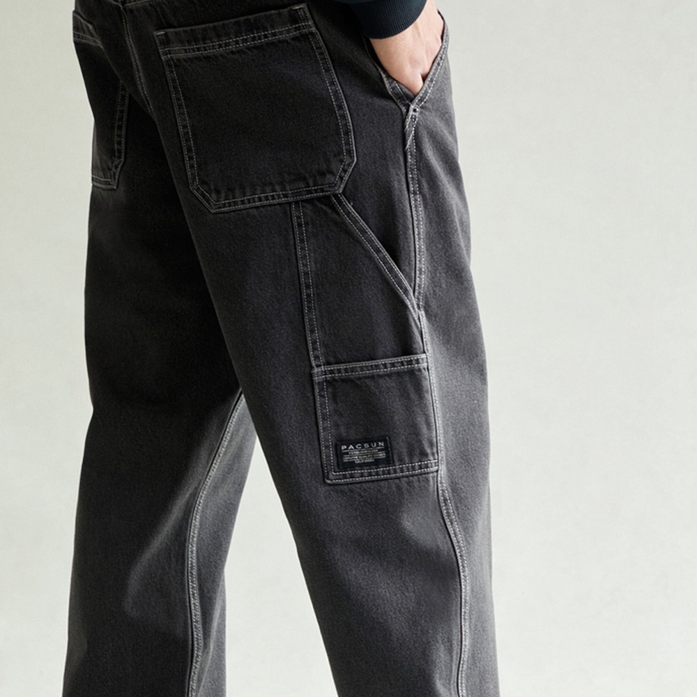 Pacsun Dylan Baggy Denim Jeans Carpenter Contrast Stitch Black 34 x 32 - Picture 2 of 7